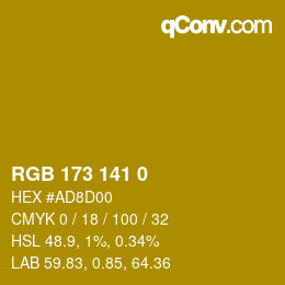 Color code: RGB 173 141 0 | qconv.com