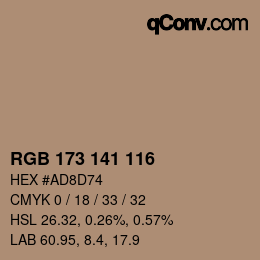 Color code: RGB 173 141 116 | qconv.com