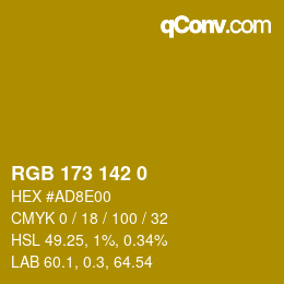 Color code: RGB 173 142 0 | qconv.com