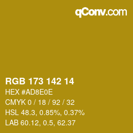 Color code: RGB 173 142 14 | qconv.com