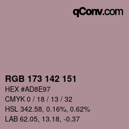 Color code: RGB 173 142 151 | qconv.com