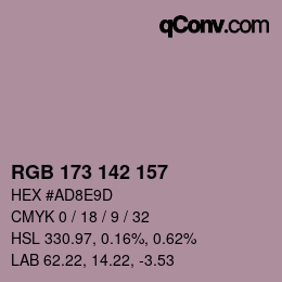 カラーコード: RGB 173 142 157 | qconv.com