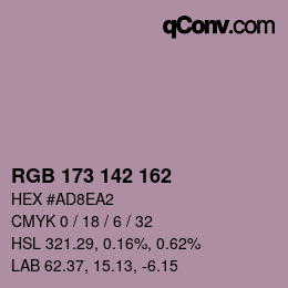 Color code: RGB 173 142 162 | qconv.com