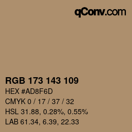 颜色代码: RGB 173 143 109 | qconv.com