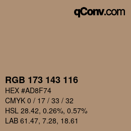 カラーコード: RGB 173 143 116 | qconv.com