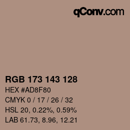 颜色代码: RGB 173 143 128 | qconv.com