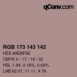 Color code: RGB 173 143 142 | qconv.com