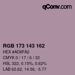 Color code: RGB 173 143 162 | qconv.com