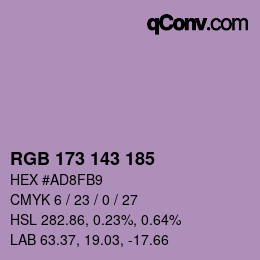 Color code: RGB 173 143 185 | qconv.com