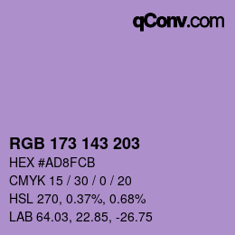 Color code: RGB 173 143 203 | qconv.com