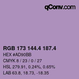 カラーコード: RGB 173 144.4 187.4 | qconv.com