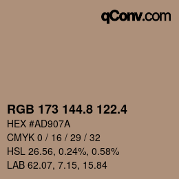 カラーコード: RGB 173 144.8 122.4 | qconv.com