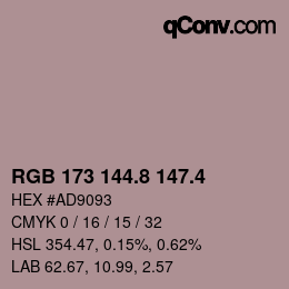 カラーコード: RGB 173 144.8 147.4 | qconv.com