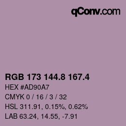 カラーコード: RGB 173 144.8 167.4 | qconv.com