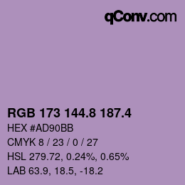 カラーコード: RGB 173 144.8 187.4 | qconv.com