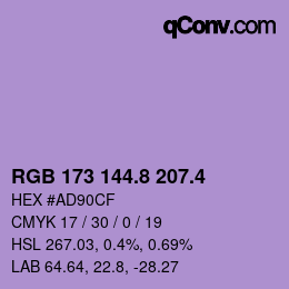カラーコード: RGB 173 144.8 207.4 | qconv.com