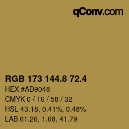 カラーコード: RGB 173 144.8 72.4 | qconv.com