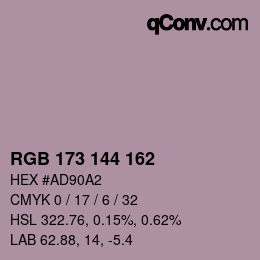 Color code: RGB 173 144 162 | qconv.com