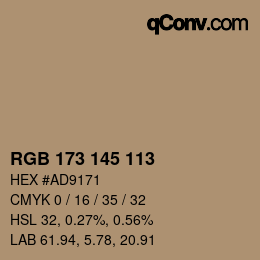 Farbcode: RGB 173 145 113 | qconv.com