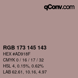 颜色代码: RGB 173 145 143 | qconv.com
