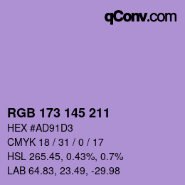 Color code: RGB 173 145 211 | qconv.com