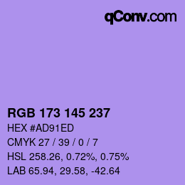 Color code: RGB 173 145 237 | qconv.com