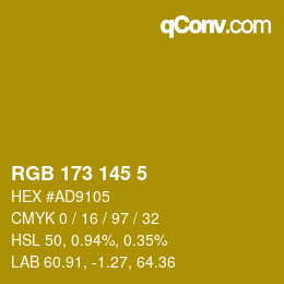 Color code: RGB 173 145 5 | qconv.com
