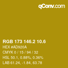 カラーコード: RGB 173 146.2 10.6 | qconv.com