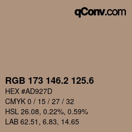 カラーコード: RGB 173 146.2 125.6 | qconv.com