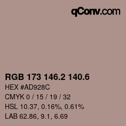 カラーコード: RGB 173 146.2 140.6 | qconv.com