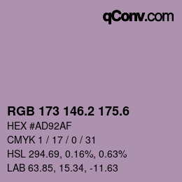 カラーコード: RGB 173 146.2 175.6 | qconv.com