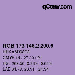 カラーコード: RGB 173 146.2 200.6 | qconv.com