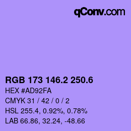 カラーコード: RGB 173 146.2 250.6 | qconv.com