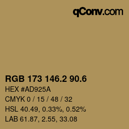 カラーコード: RGB 173 146.2 90.6 | qconv.com