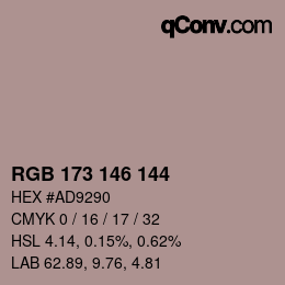 カラーコード: RGB 173 146 144 | qconv.com