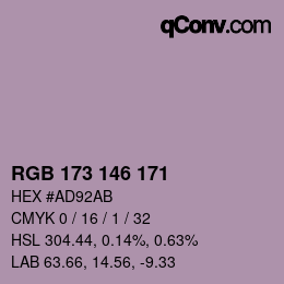 Código de color: RGB 173 146 171 | qconv.com