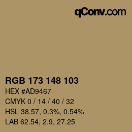 颜色代码: RGB 173 148 103 | qconv.com