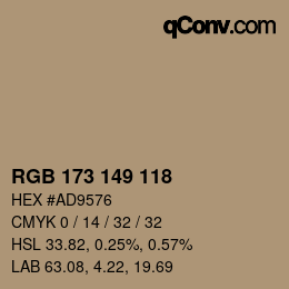 カラーコード: RGB 173 149 118 | qconv.com