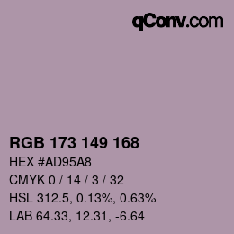 カラーコード: RGB 173 149 168 | qconv.com