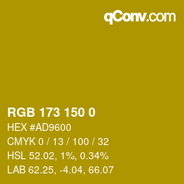 カラーコード: RGB 173 150 0 | qconv.com