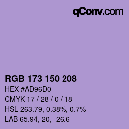 Color code: RGB 173 150 208 | qconv.com