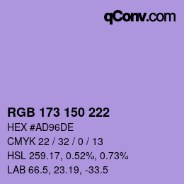 颜色代码: RGB 173 150 222 | qconv.com