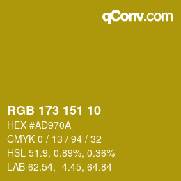Color code: RGB 173 151 10 | qconv.com