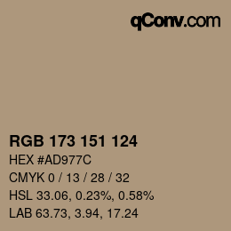 カラーコード: RGB 173 151 124 | qconv.com