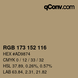 カラーコード: RGB 173 152 116 | qconv.com