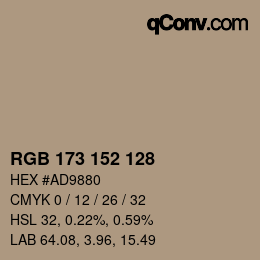 Código de color: RGB 173 152 128 | qconv.com
