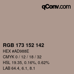 Color code: RGB 173 152 142 | qconv.com