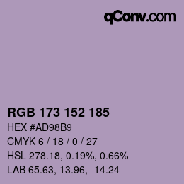 カラーコード: RGB 173 152 185 | qconv.com