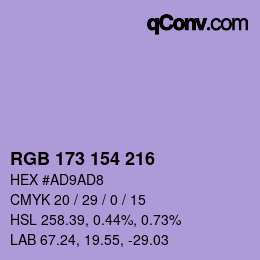 颜色代码: RGB 173 154 216 | qconv.com