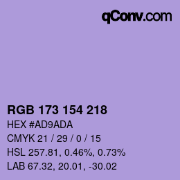 カラーコード: RGB 173 154 218 | qconv.com